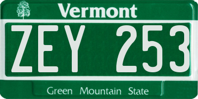 VT license plate ZEY253