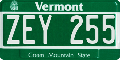 VT license plate ZEY255