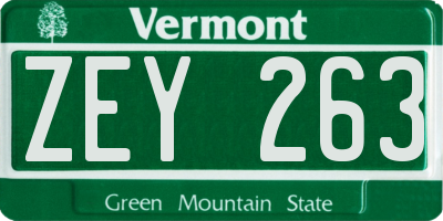 VT license plate ZEY263