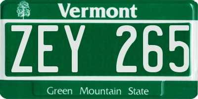 VT license plate ZEY265