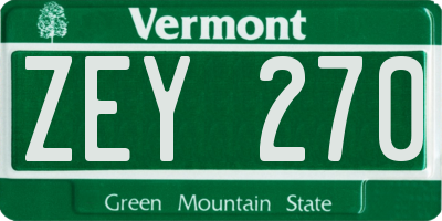 VT license plate ZEY270