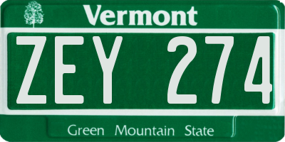 VT license plate ZEY274