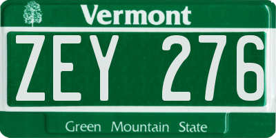 VT license plate ZEY276