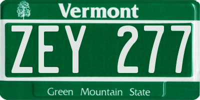 VT license plate ZEY277