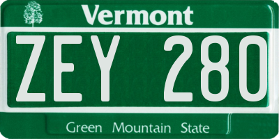 VT license plate ZEY280