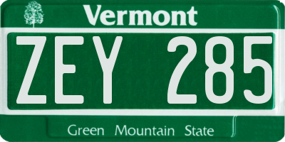 VT license plate ZEY285