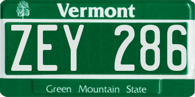 VT license plate ZEY286
