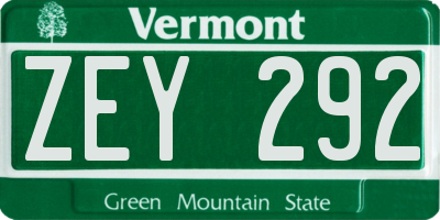 VT license plate ZEY292