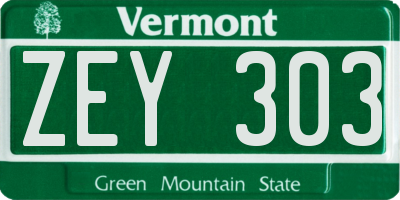 VT license plate ZEY303