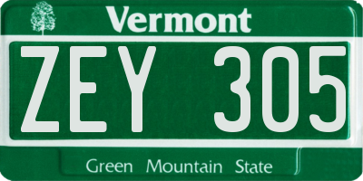 VT license plate ZEY305