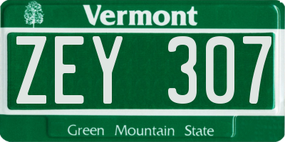VT license plate ZEY307
