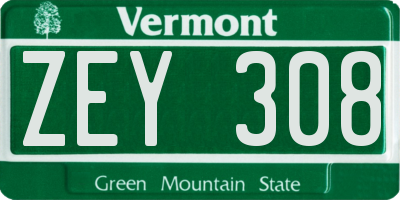 VT license plate ZEY308
