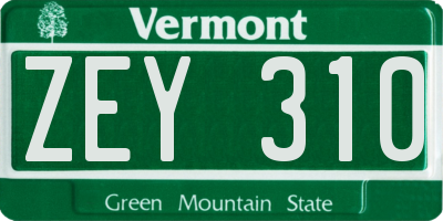 VT license plate ZEY310