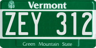VT license plate ZEY312