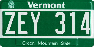 VT license plate ZEY314