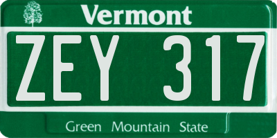 VT license plate ZEY317