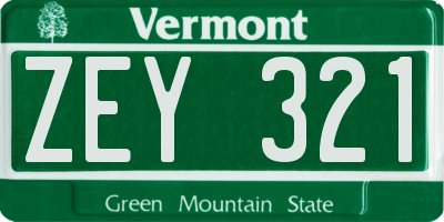 VT license plate ZEY321