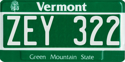 VT license plate ZEY322