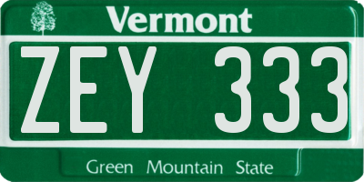 VT license plate ZEY333