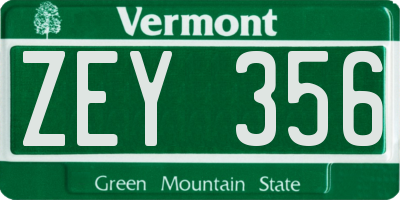 VT license plate ZEY356