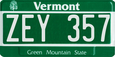 VT license plate ZEY357