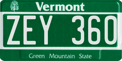 VT license plate ZEY360