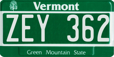 VT license plate ZEY362