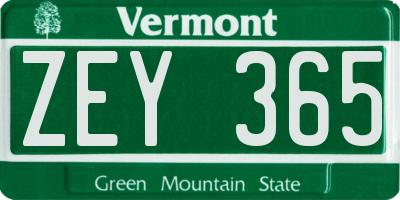 VT license plate ZEY365