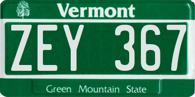 VT license plate ZEY367
