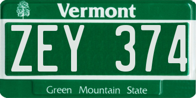 VT license plate ZEY374