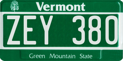 VT license plate ZEY380