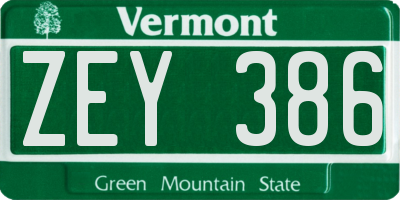 VT license plate ZEY386