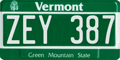 VT license plate ZEY387