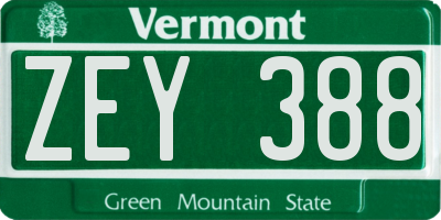 VT license plate ZEY388