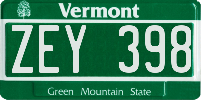 VT license plate ZEY398