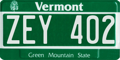 VT license plate ZEY402
