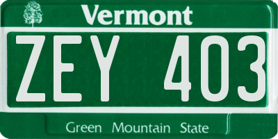 VT license plate ZEY403