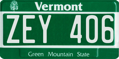 VT license plate ZEY406
