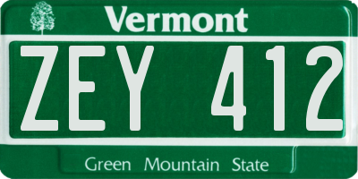 VT license plate ZEY412