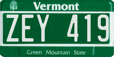 VT license plate ZEY419
