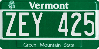VT license plate ZEY425