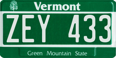 VT license plate ZEY433