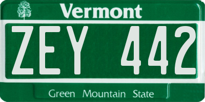 VT license plate ZEY442