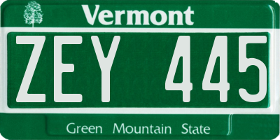 VT license plate ZEY445