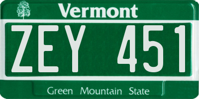 VT license plate ZEY451