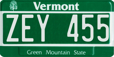 VT license plate ZEY455