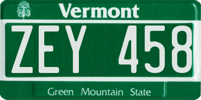 VT license plate ZEY458