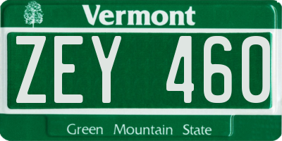 VT license plate ZEY460
