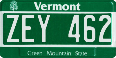VT license plate ZEY462