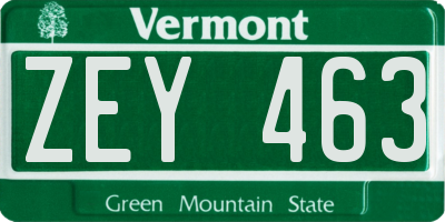 VT license plate ZEY463